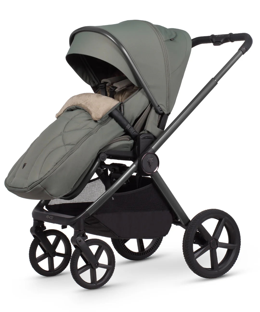 Venicci Upline3 Travel System Inc Tiago Car Seat & 360 Base 13 Piece Luxury Bundle - Aloe Beige Car Seat