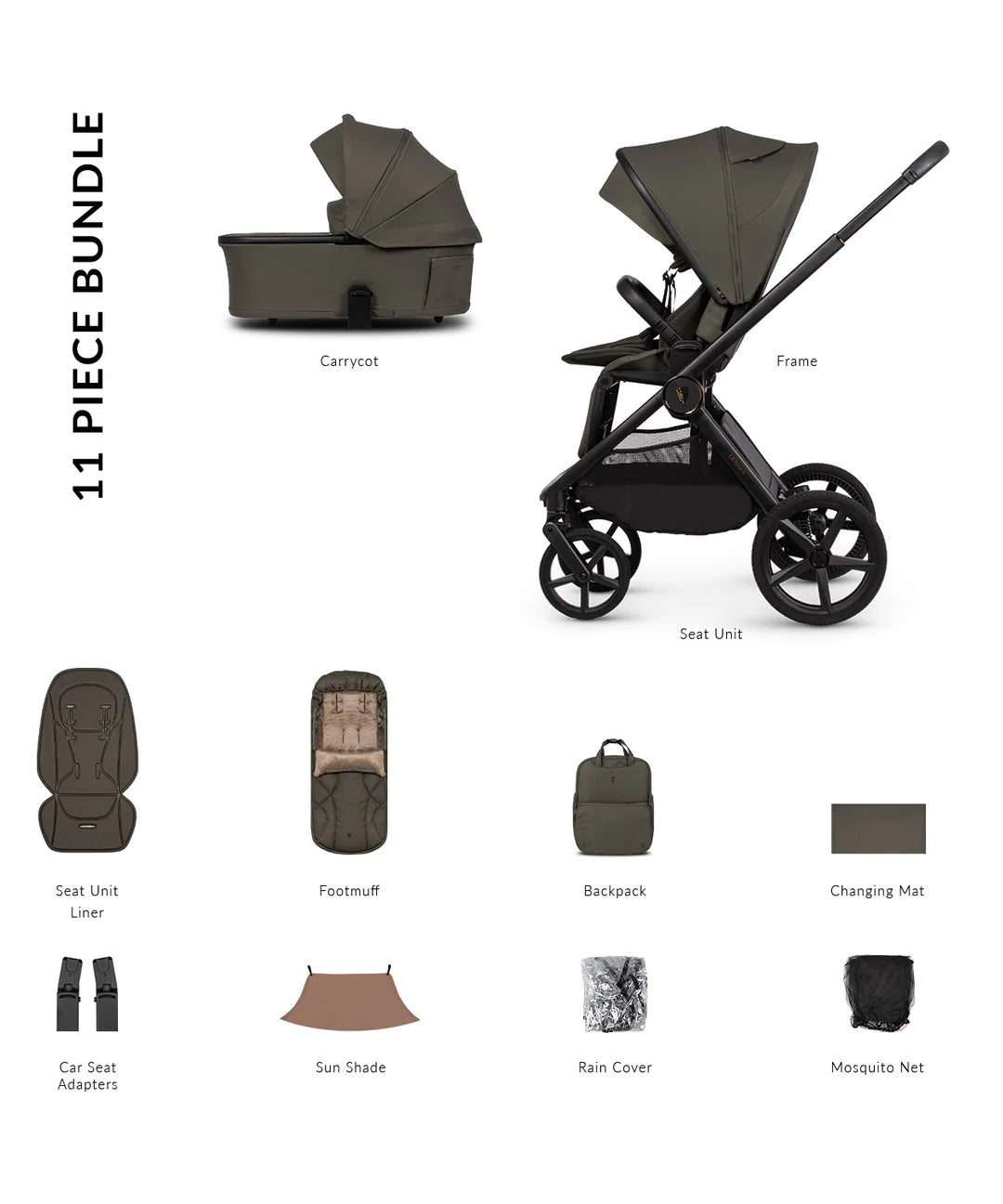Venicci Upline3 11 Piece Pram Bundle - Truffle Inc Stand