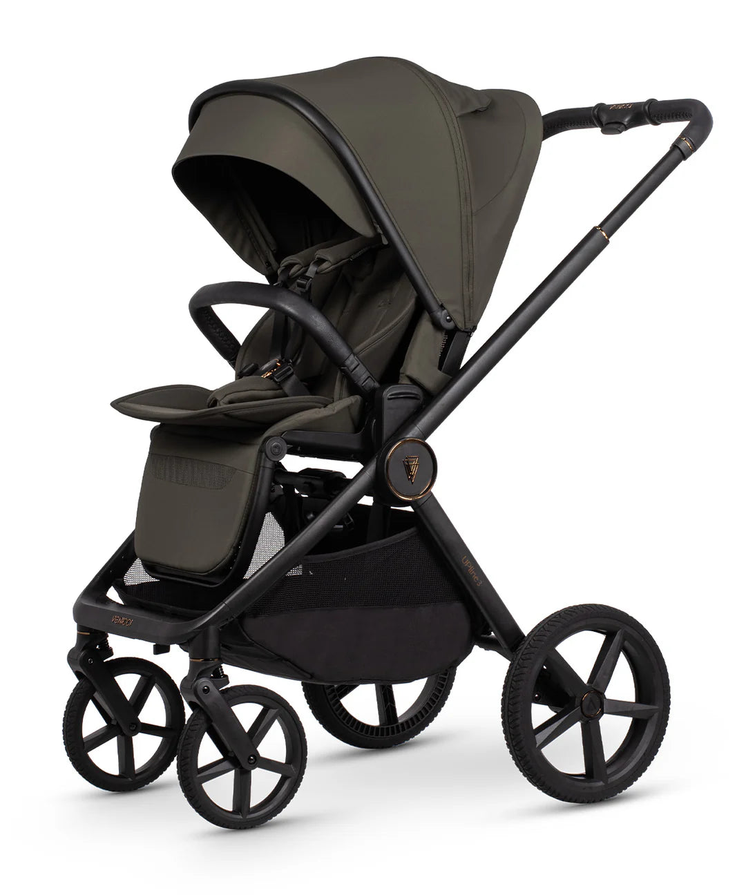Venicci Upline3 Travel System Inc Tiago Car Seat & 360 Base 13 Piece Luxury Bundle - Truffle Black Car Seat
