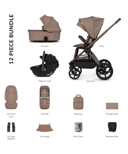 Venicci Upline3 Travel System  3 in 1 with 12 Piece Comfort Bundle Sand Beige Car Seat