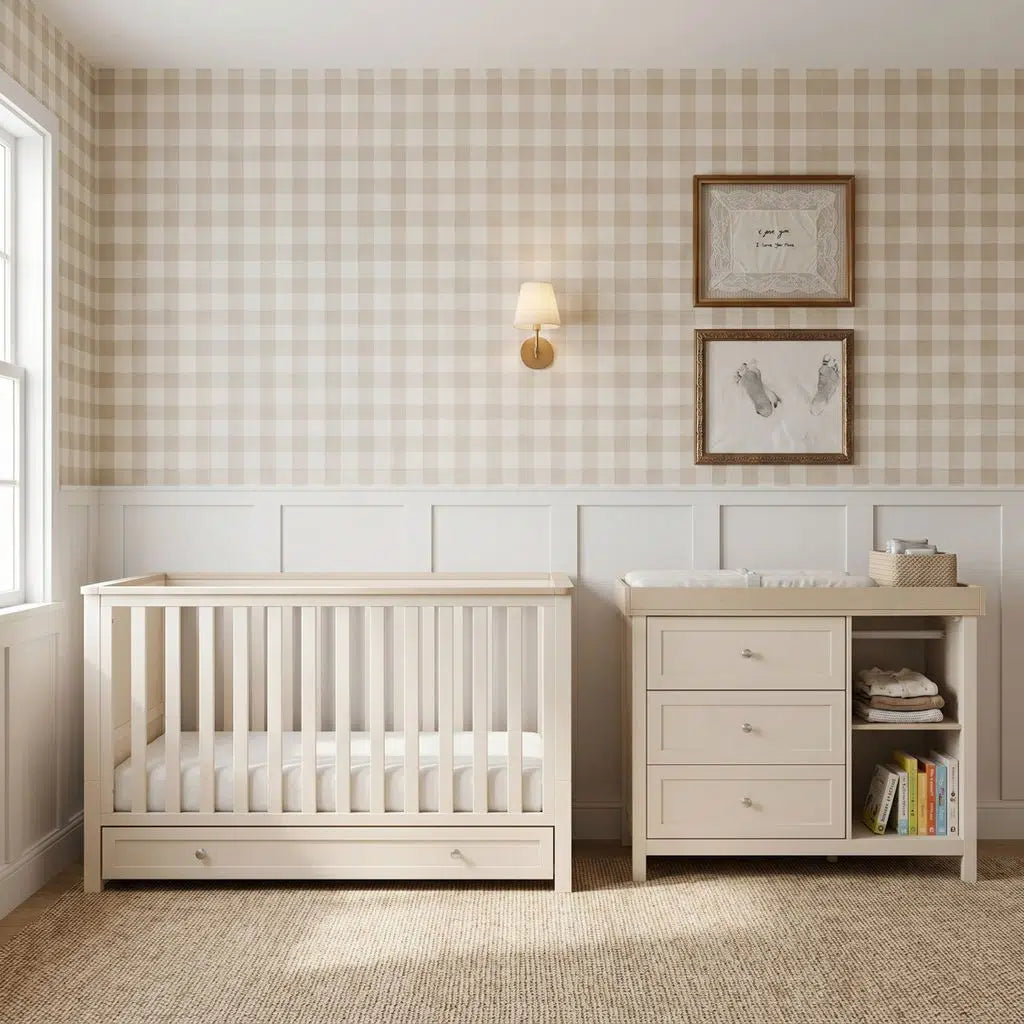 Bebe & Beyond Wanderer 2 Piece Nursery Room Set (Wide Dresser) – Cashmere & Oak