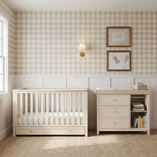Bebe & Beyond Wanderer 2 Piece Nursery Room Set (Wide Dresser) – Cashmere & Oak
