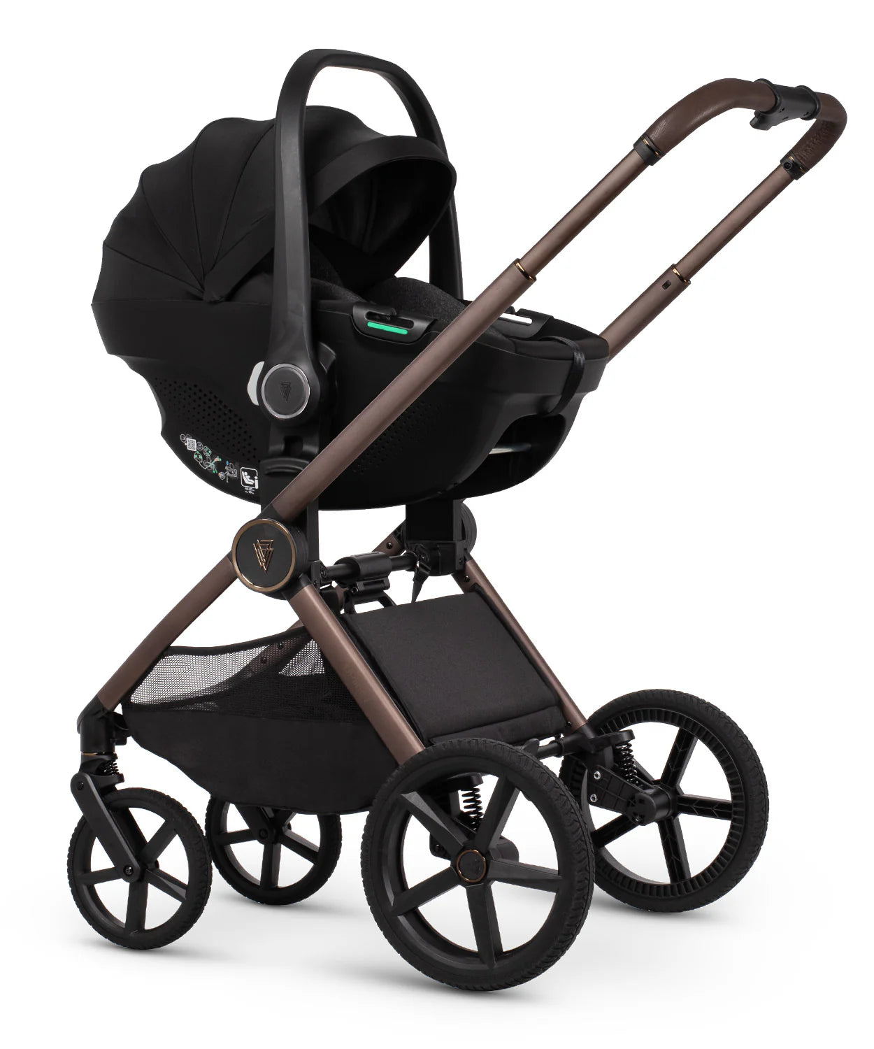 Venicci Upline3 Travel System Inc Tiago Car Seat & 360 Base 13 Piece Luxury Bundle - Sand Black Car Seat