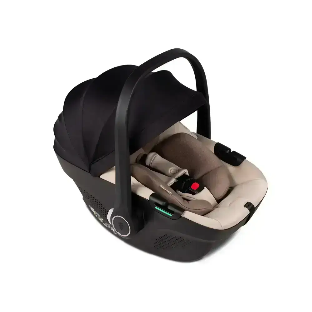 Venicci Upline3 Travel System Inc Tiago Car Seat & 360 Base 16 Piece Ultimate Bundle - Onyx Beige Car Seat