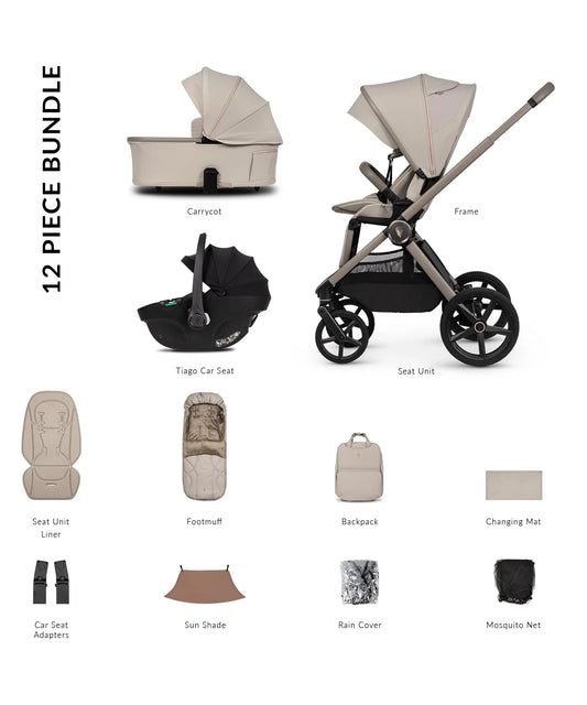 Venicci Upline3 Travel System  3 in 1 with 12 Piece Comfort Bundle Pebble Beige Car Seat