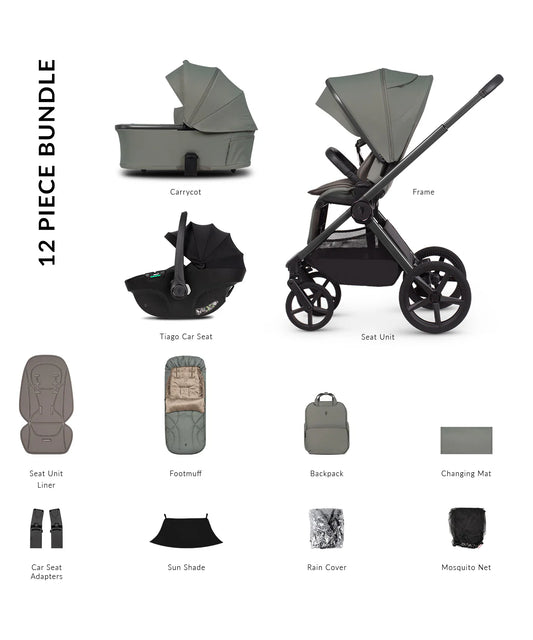 Venicci Upline3 Travel System  3 in 1 with 12 Piece Comfort Bundle Aloe Beige Car Seat