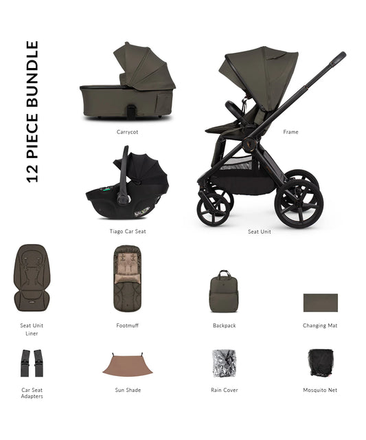 Venicci Upline3 Travel System  3 in 1 with 12 Piece Comfort Bundle Truffle Black Car Seat