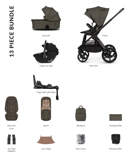 Venicci Upline3 Travel System Inc Tiago Car Seat & 360 Base 13 Piece Luxury Bundle - Truffle Black Car Seat