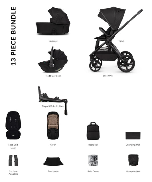 Venicci Upline3 Travel System Inc Tiago Car Seat & 360 Base 13 Piece Luxury Bundle - Onyx Beige Car Seat