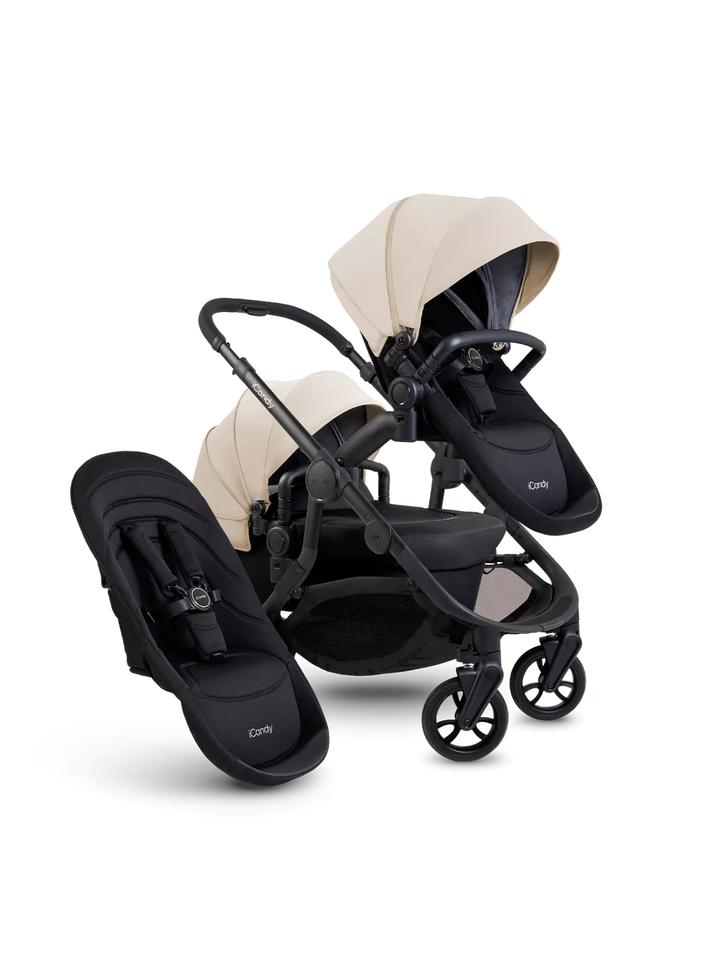 Orange 4 Double Pushchair Bundle Jet, Latte