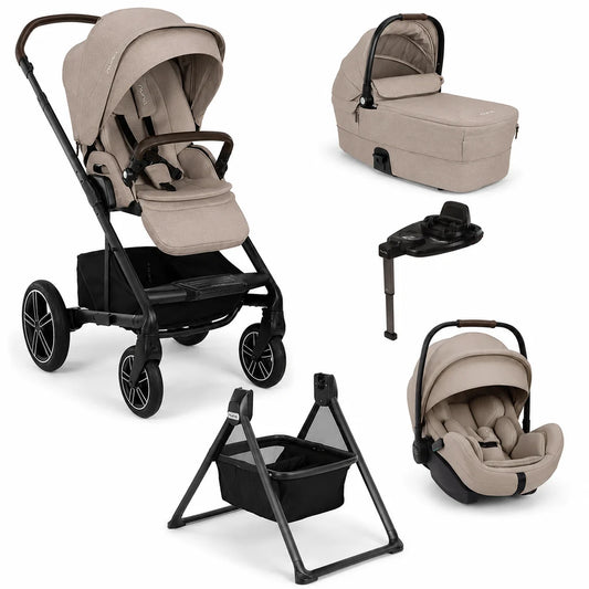 Nuna MIXX Next Pushchair, MIXX Next Carrycot, ARRA Flex Car Seat and BASE Curv Bundle, Chateau FREE Carrycot stand