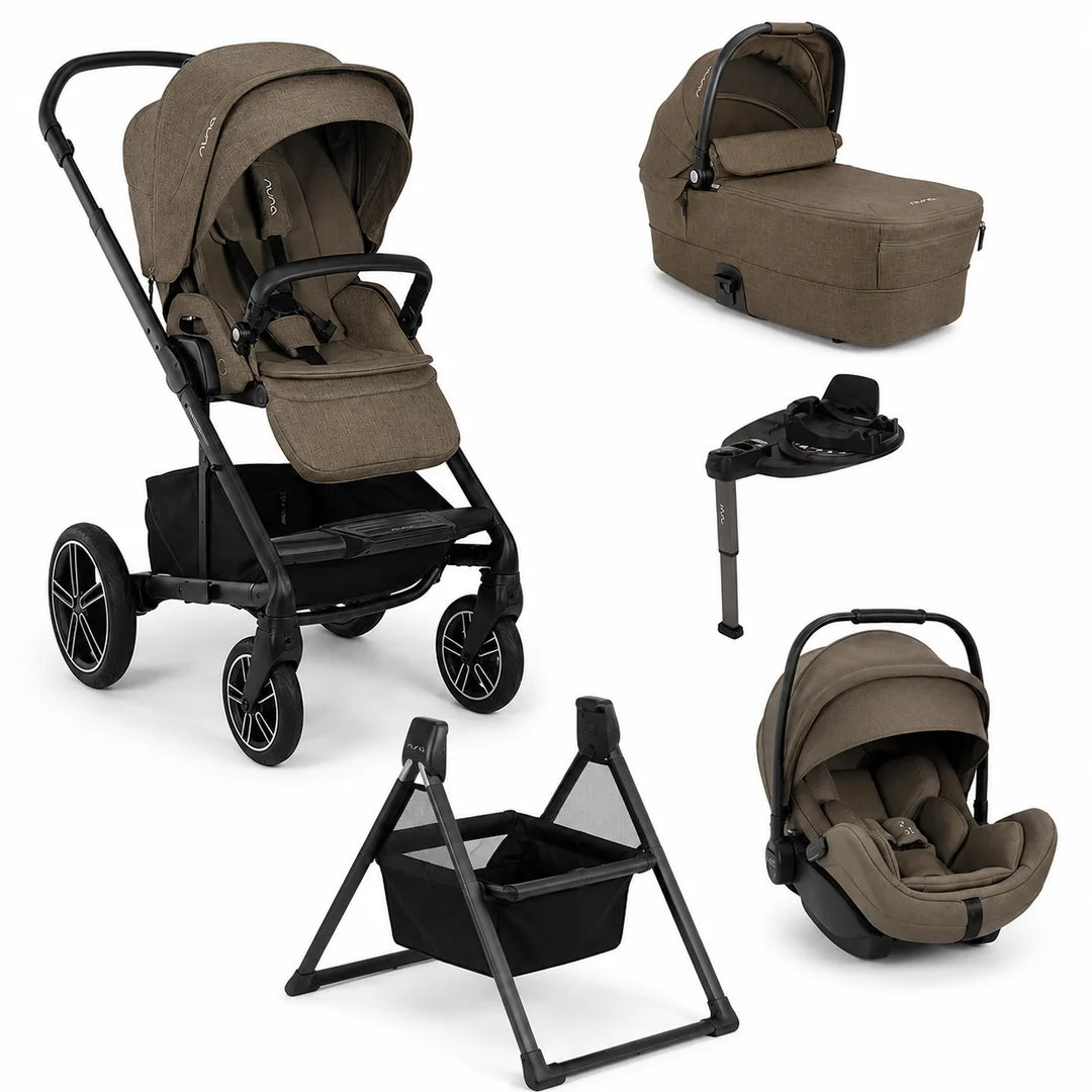 Nuna MIXX Next Pushchair, MIXX Next Carrycot, ARRA Flex Car Seat and BASE Curv Bundle, Pistachio FREE carrycot stand