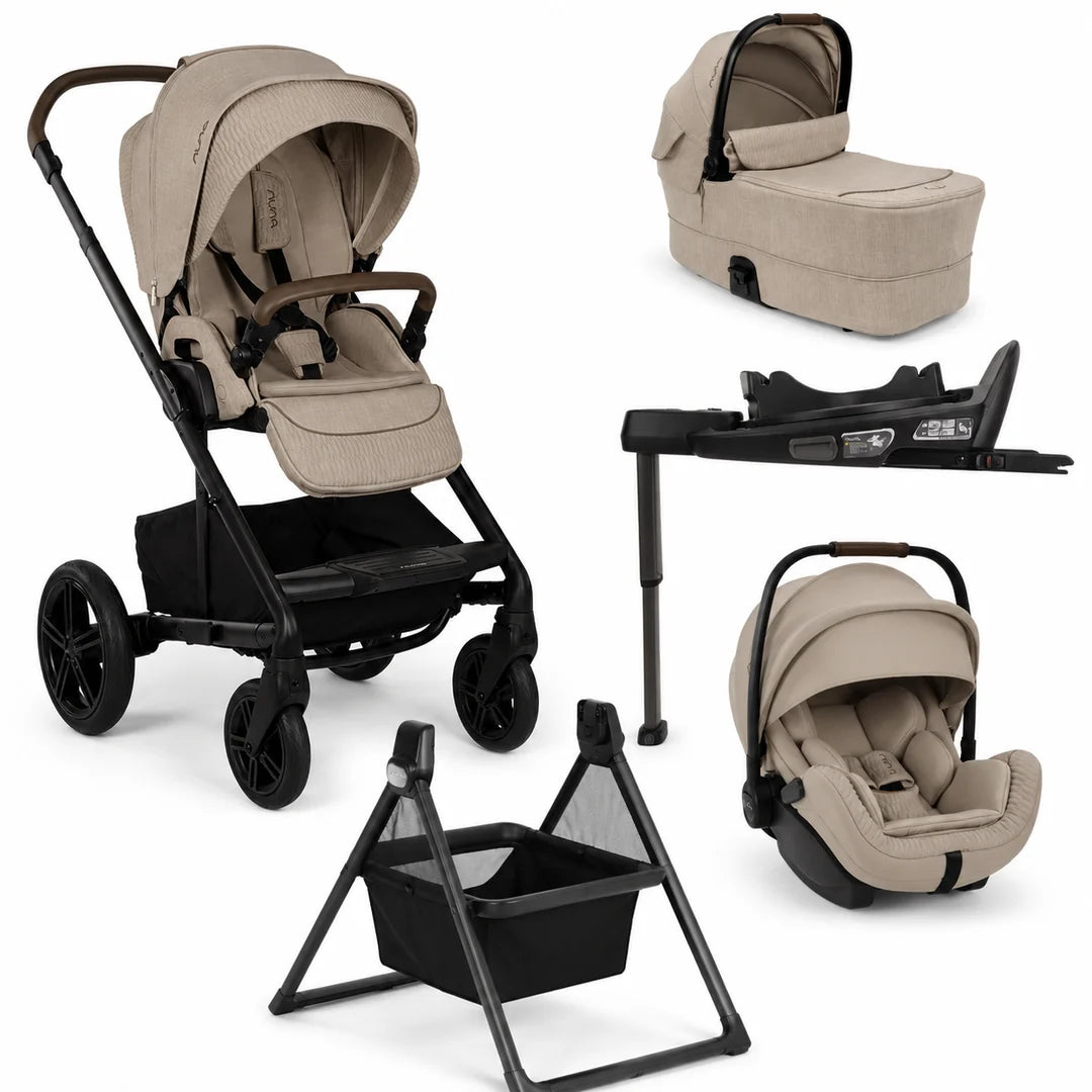 Nuna MIXX Next Pushchair, MIXX Next Carrycot, ARRA Flex Car Seat and BASE Curv Bundle, Cosmopolitan FREE Carrycot Stand