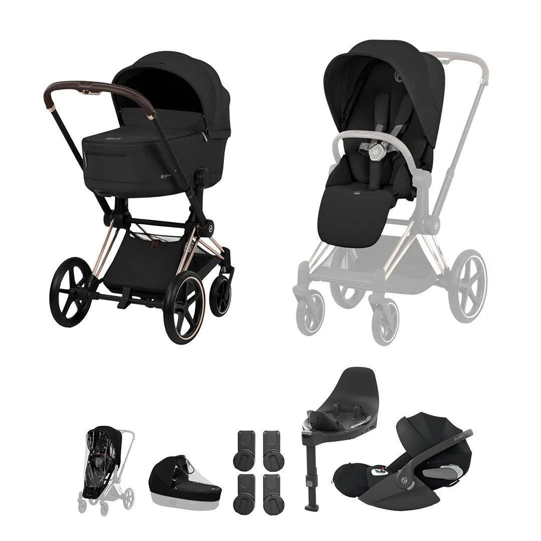 Cybex Priam Ultimate Bundle - Comfort Collection Sepia Black Rose Gold Chasis