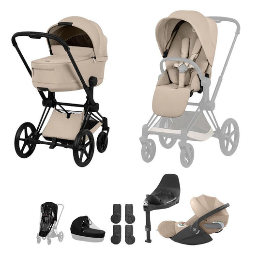 Cybex Priam Ultimate Bundle - Comfort Collection Cozy Beige Black Chassis