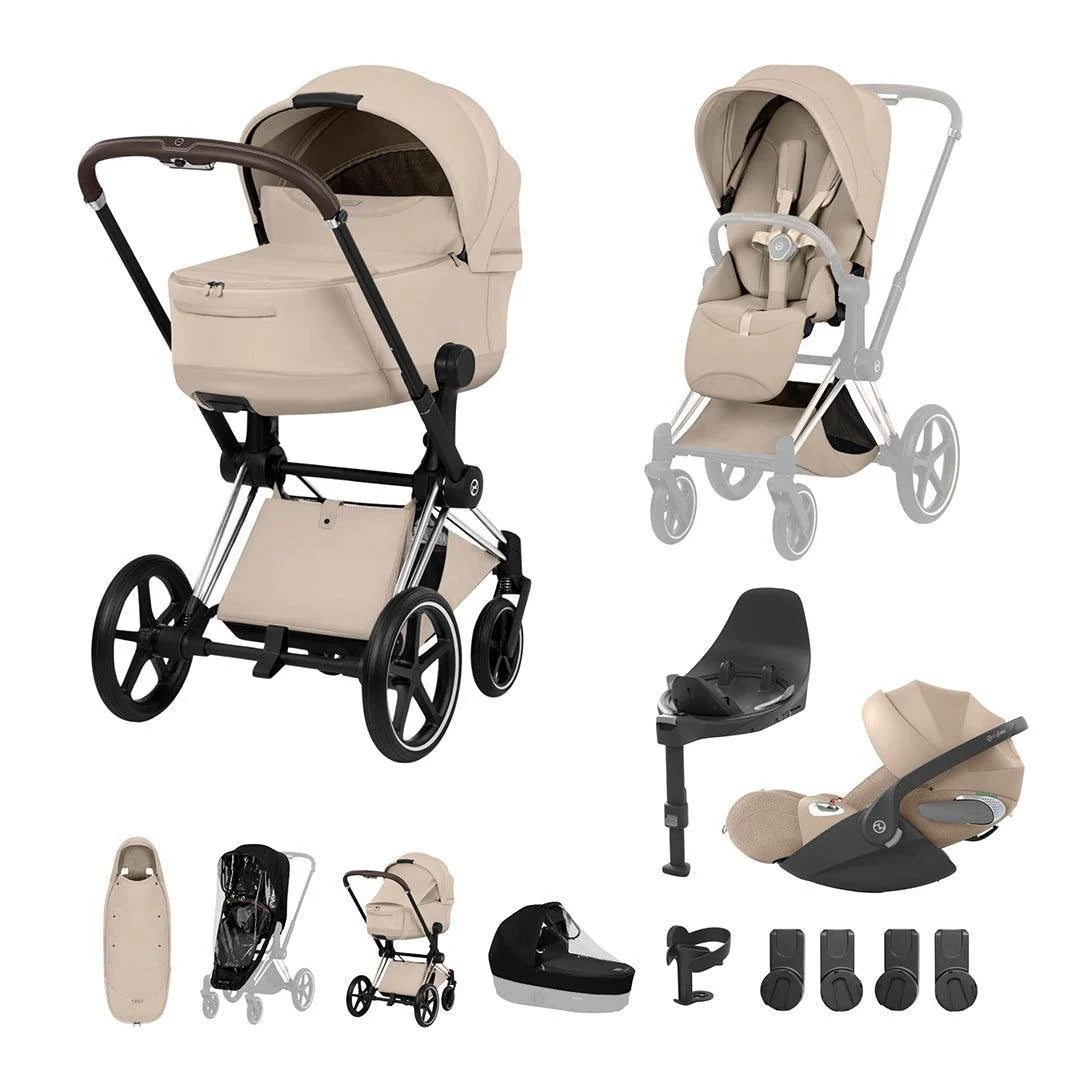 Cybex Priam Ultimate Accessory Bundle - Style Collection Cozy Beige /Chrome Chassis