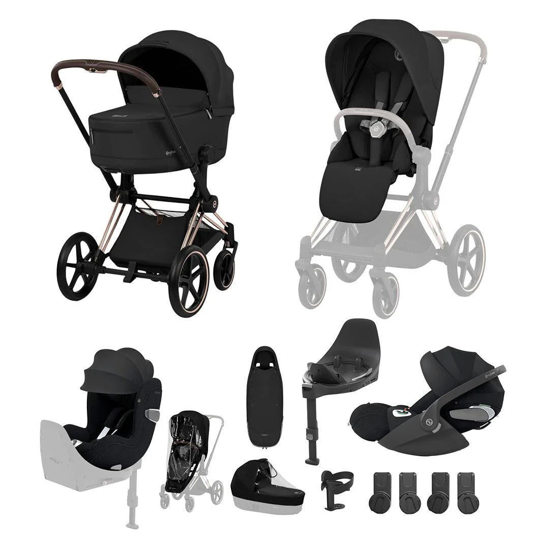Cybex Priam Ultimate Birth & Beyond Bundle - Comfort Collection Sepia Black/Rose Gold