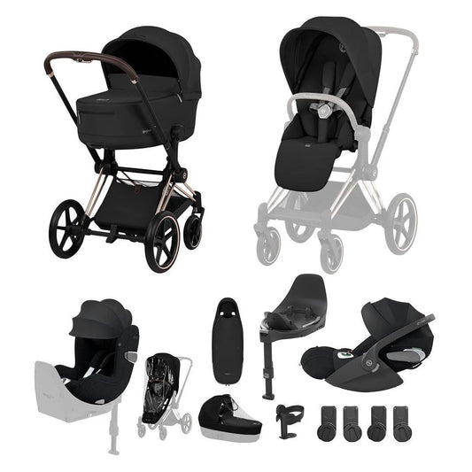 Cybex Priam Ultimate Birth & Beyond Bundle - Comfort Collection Sepia Black/Rose Gold