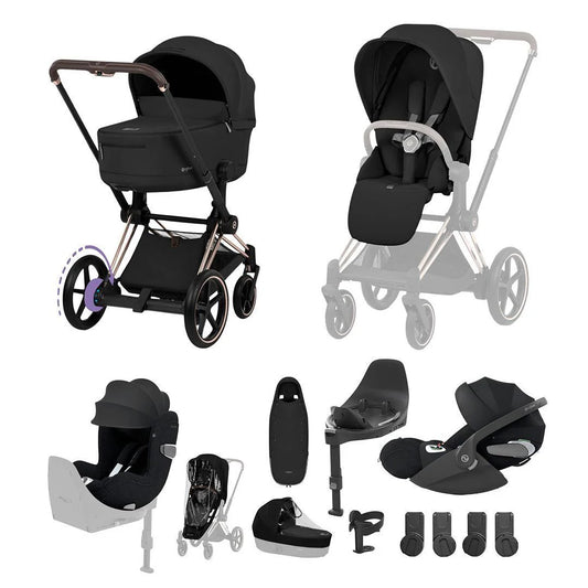 Cybex e-Priam Ultimate Birth & Beyond Bundle - Comfort Collection Sepia Black/Rose Gold