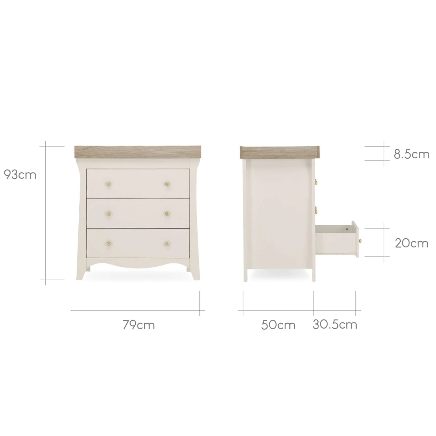 Cuddle Co Clara 3 Drawer Dresser & Changer - Cashmere and Ash