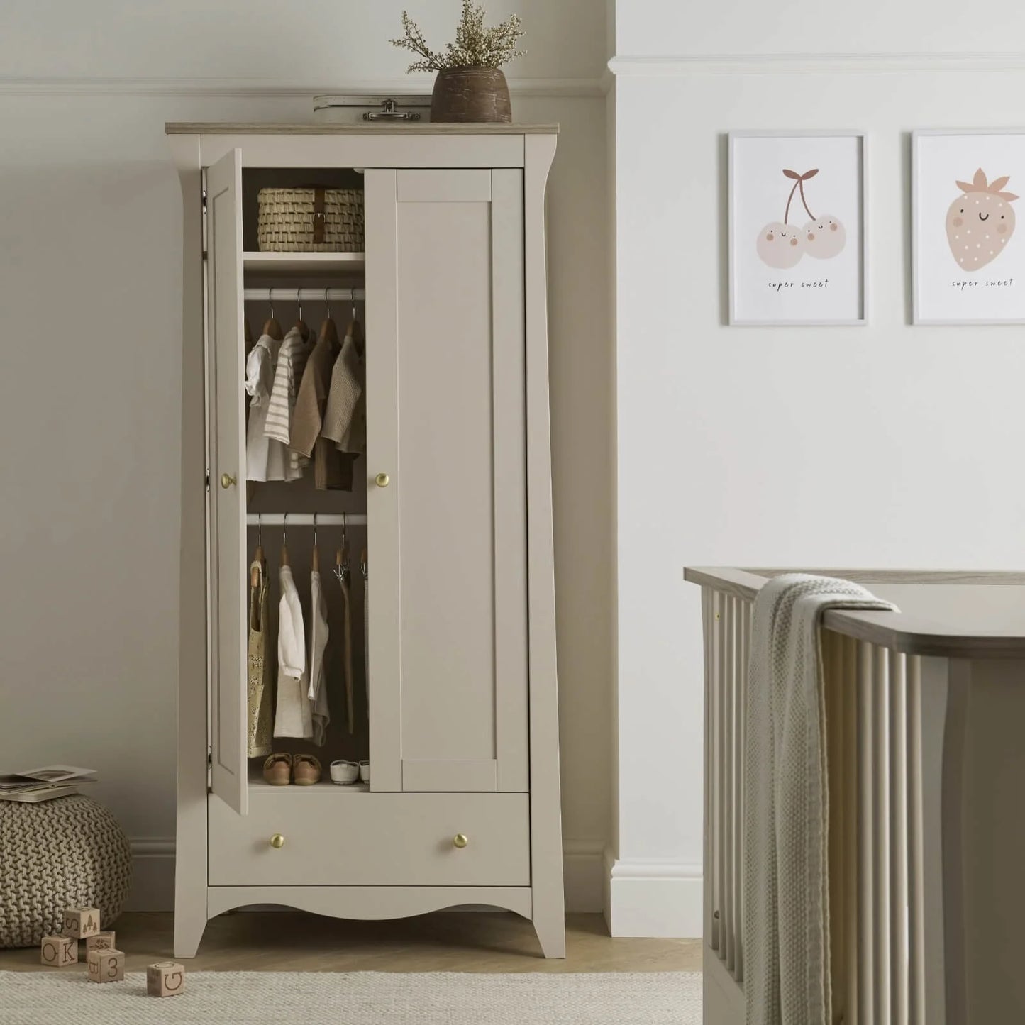Cuddle Co Clara 2 Door Double Wardrobe Cashmere and Ash