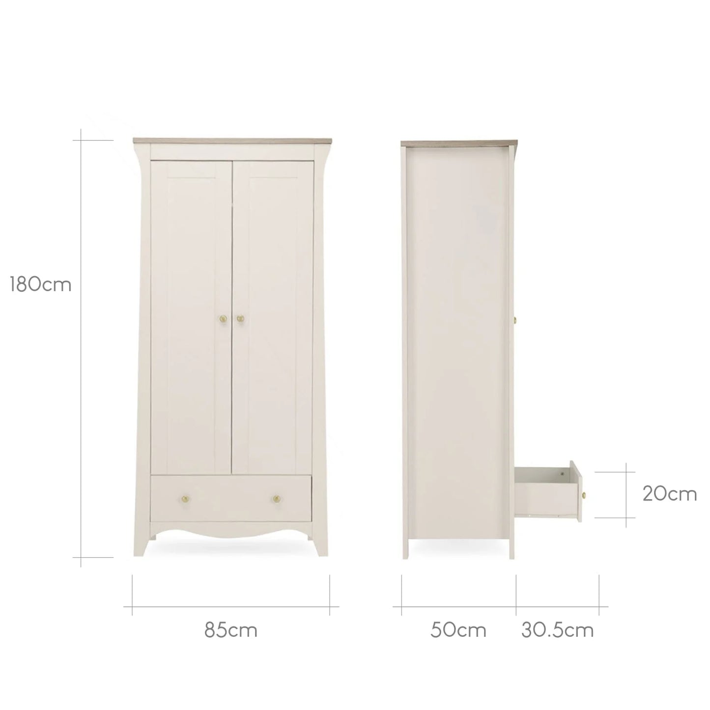 Cuddle Co Clara 2 Door Double Wardrobe Cashmere and Ash