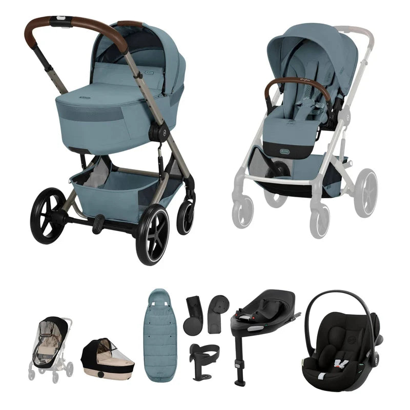 Cybex Balios S Lux + Folding Carrycot Bundle with Cloud G3 Plus Car Seat Stormy Blue
