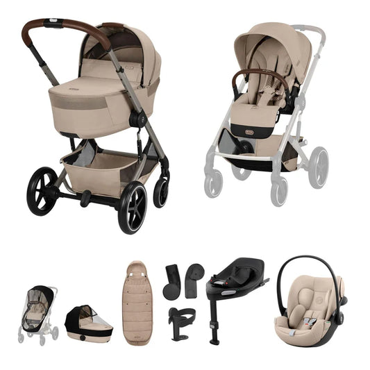 Cybex Balios S Lux + Folding Carrycot Bundle with Cloud G3 Plus Car Seat Almond Beige