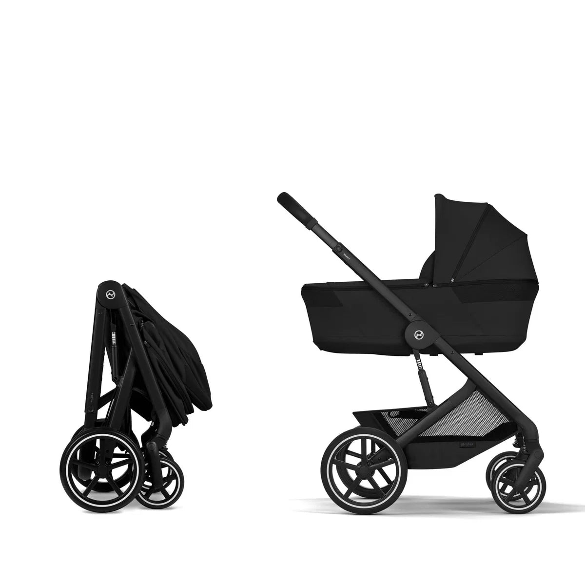 Cybex Balios S Lux + Folding Carrycot Bundle with Cloud G3 Plus Car Seat Moon Black