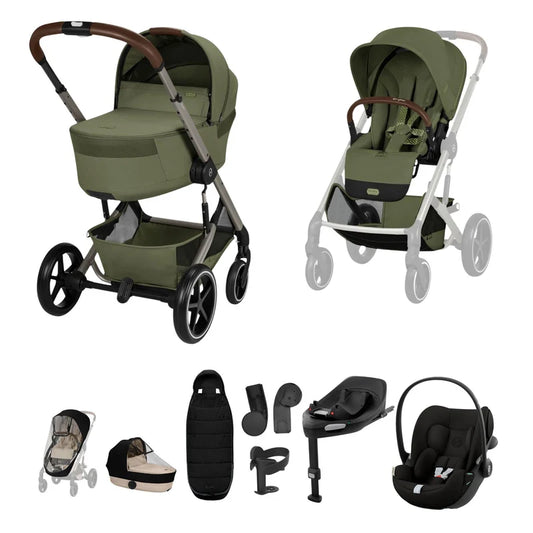 Cybex Balios S Lux + Folding Carrycot Bundle with Cloud G3 Plus Car Seat Moss Green