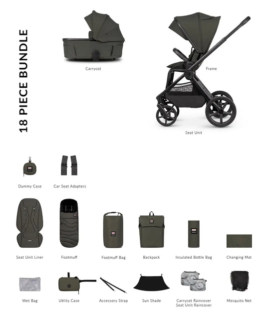 Venicci Hunter x Venicci Upline 3 Dark Olive Pram Essential Bundle