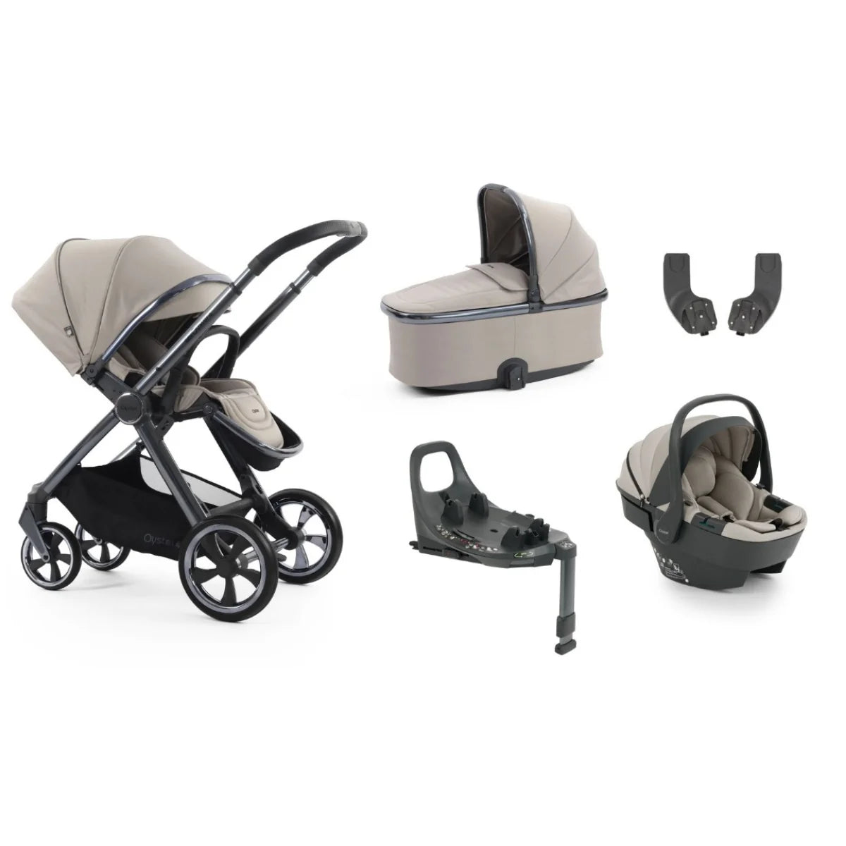 Babystyle Oyster 4 Stone Essentials Travel System with Capsule 360 Car Seat & Rotating ISOFIX Base