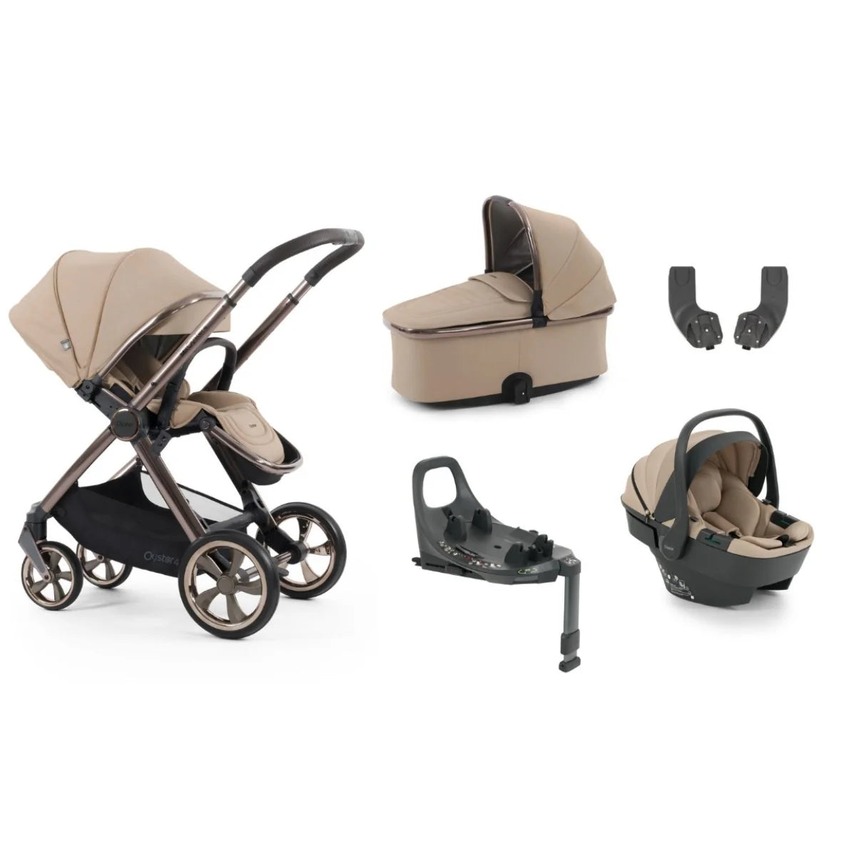 Babystyle Oyster 4 Fawn Essentials Travel System with Capsule 360 Car Seat & Rotating ISOFIX Base