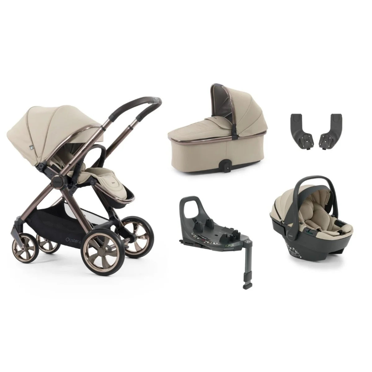 Babystyle Oyster 4 Buttermilk Essentials Travel System with Capsule 360 Car Seat & Rotating ISOFIX Base