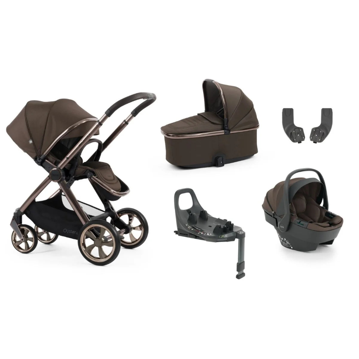 Babystyle Oyster 4 Chocolate Velvet Essentials Travel System with Capsule 360 Car Seat & Rotating ISOFIX Base
