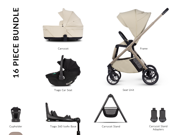 Venicci Tila Pram Ultimate Bundle Sabbia Black Tiago *Pre Order End Of May