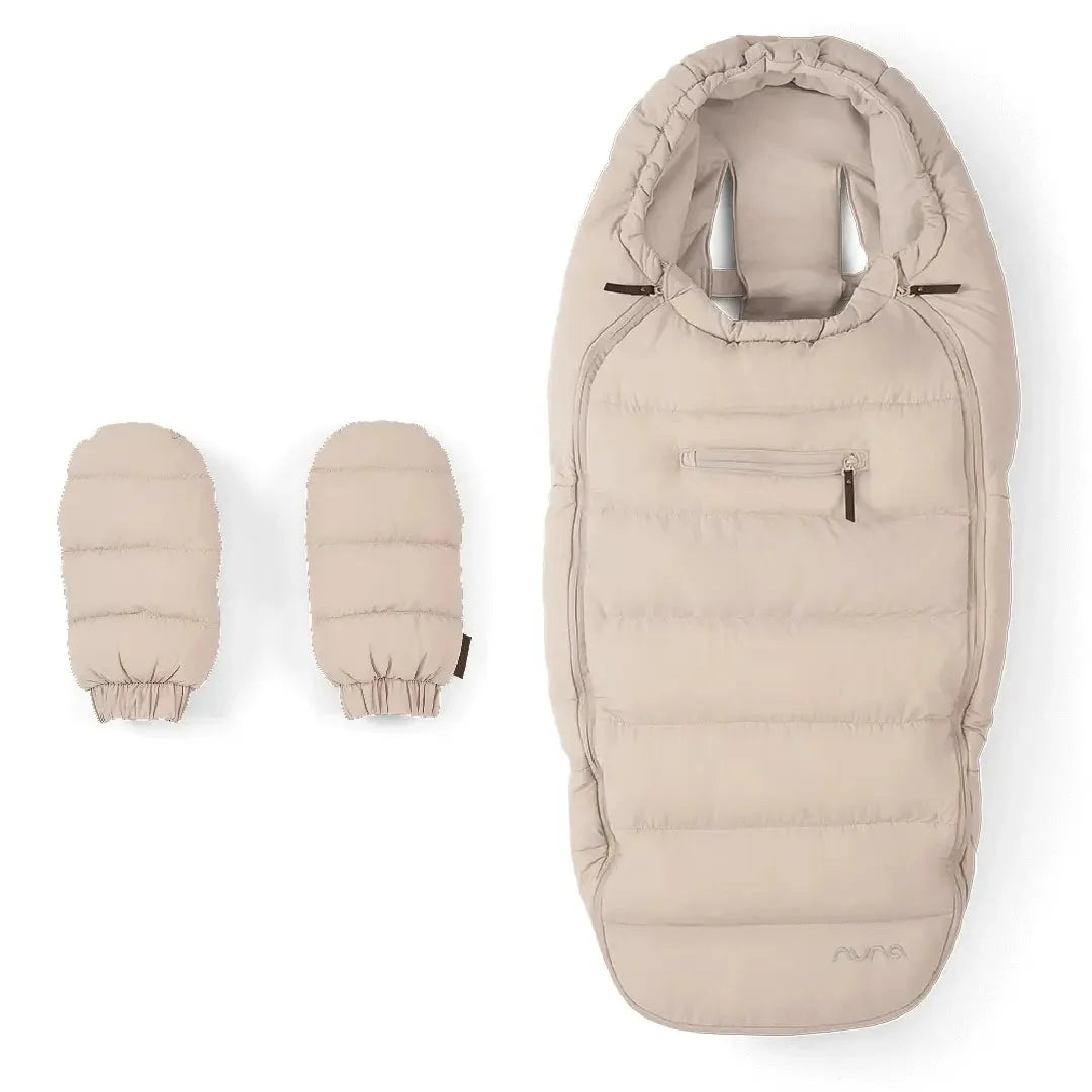 Nuna Winter Stroller Footmuff Set w/Gloves & Bag - Biscotti Open Box