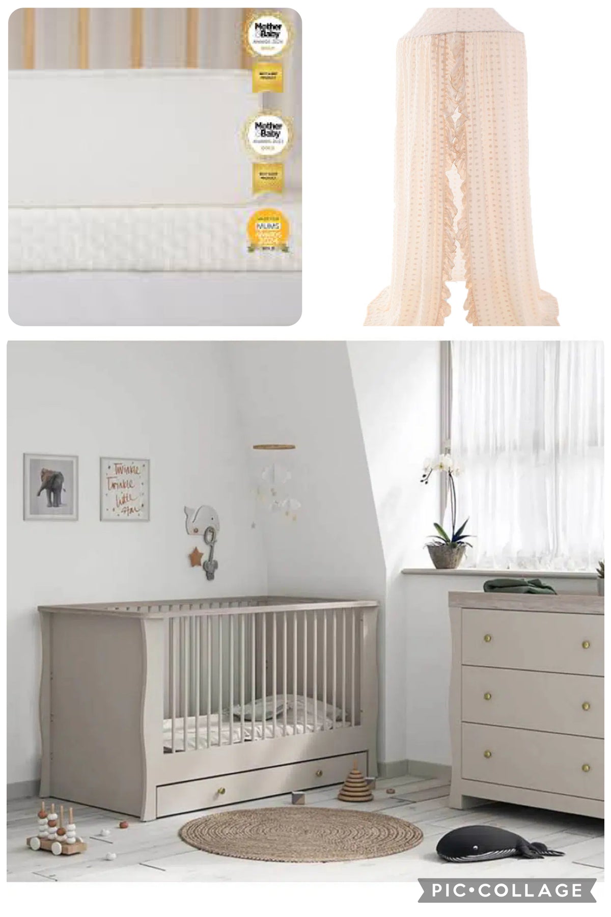 Little Acorns Davina 2 Piece Room Set with Drawer – Cashmere/Grey Ash Bamboo Mattress Drape