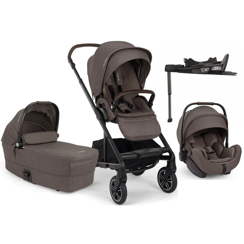 Nuna MIXX Next Pushchair, MIXX Next Carrycot, ARRA Flex Car Seat and BASE Curv Bundle, Chestnut