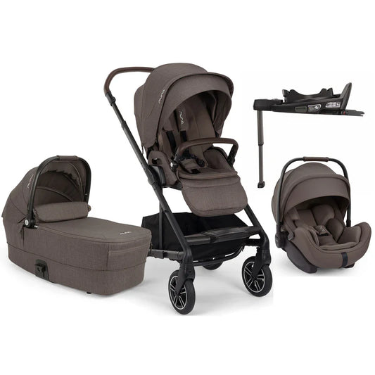 Nuna MIXX Next Pushchair, MIXX Next Carrycot, ARRA Flex Car Seat and BASE Curv Bundle, Chestnut