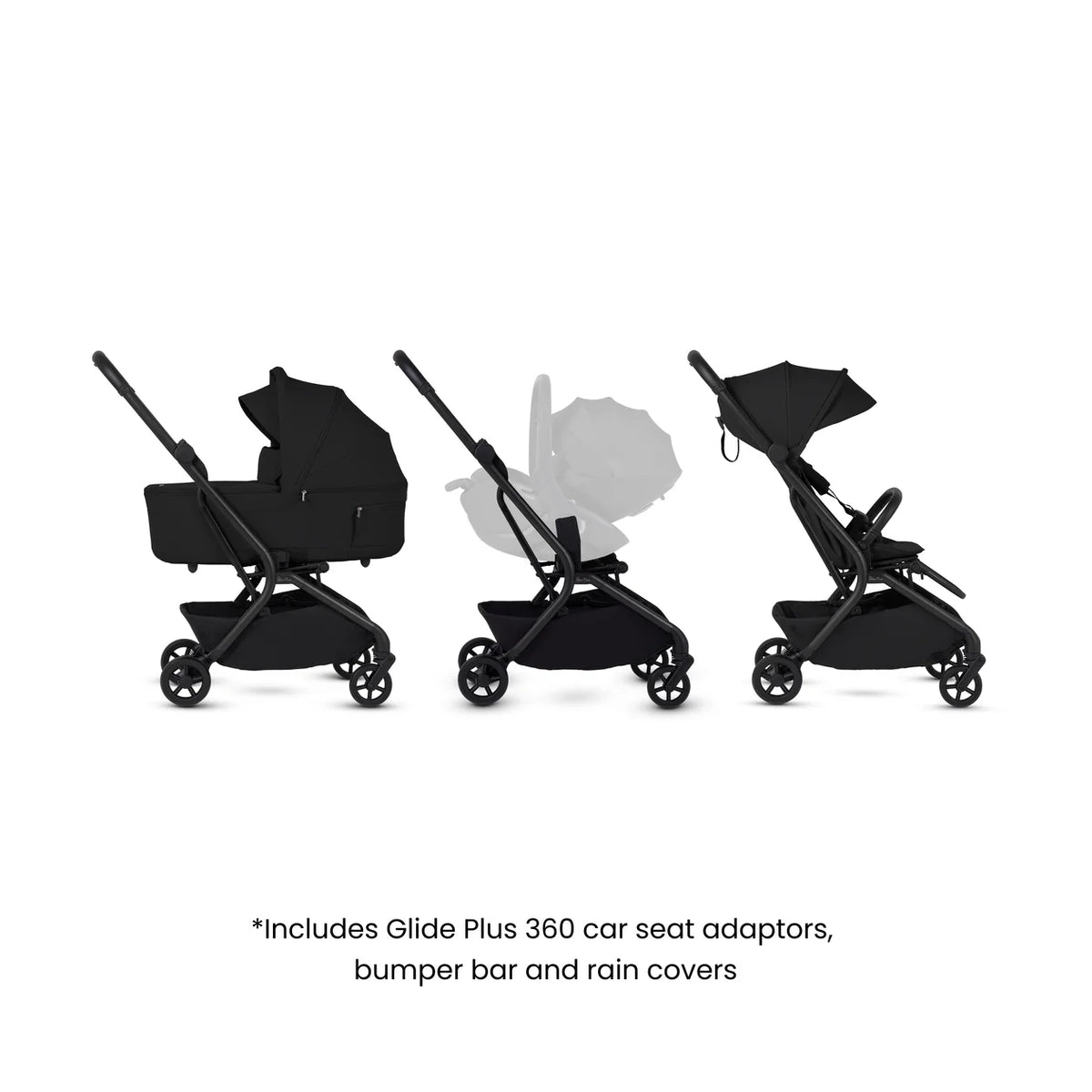Silver Cross Nia Compact Travel Stroller with Carrycot (6 Piece) Onyx
