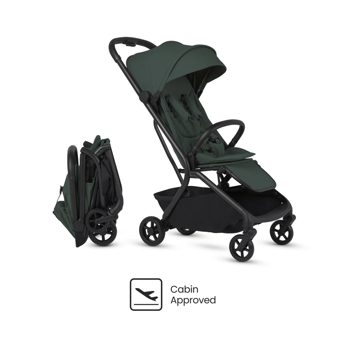 Silver Cross Nia Compact Travel Stroller with Carrycot (6 Piece) Conifer