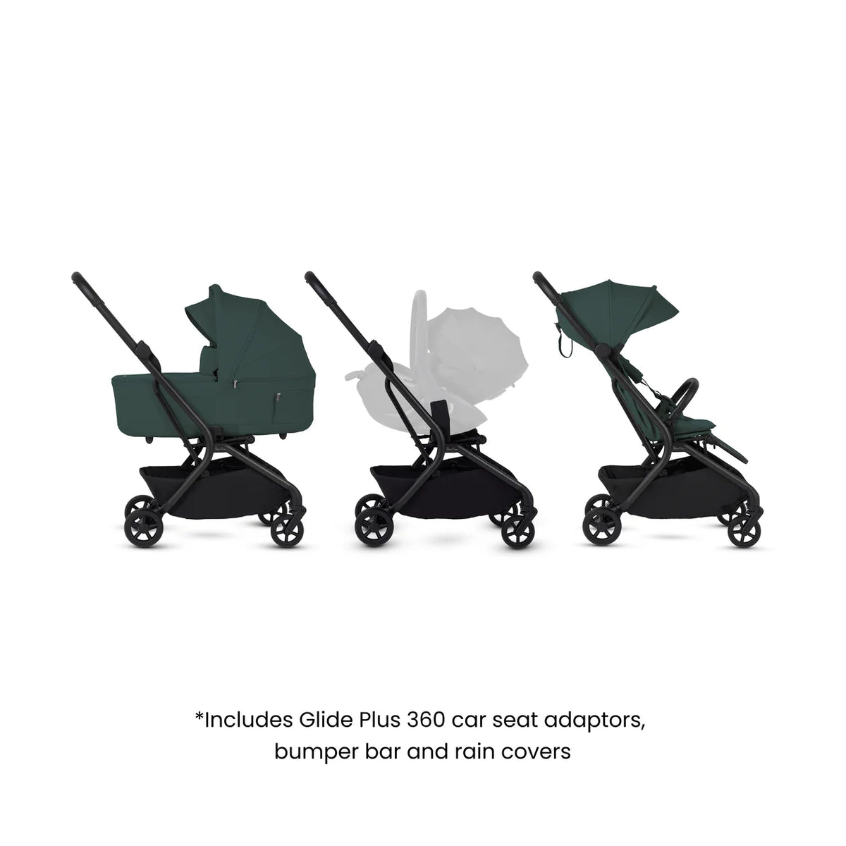 Silver Cross Nia Compact Travel Stroller with Carrycot (6 Piece) Conifer