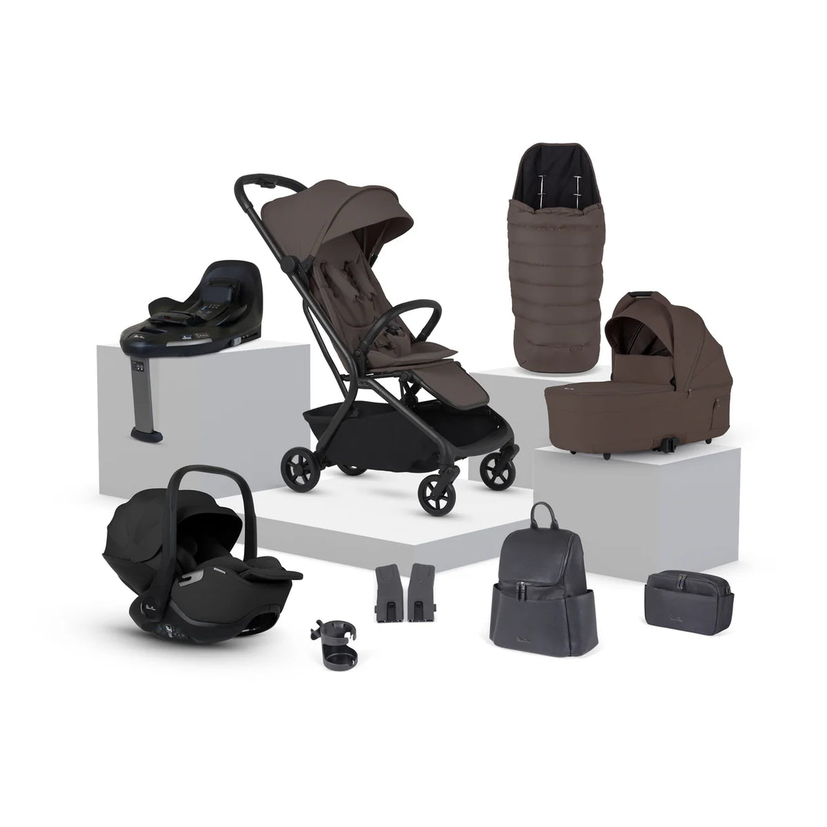 Silver Cross Nia Compact Travel System with Accessory Pack (12 Piece) Chocolate