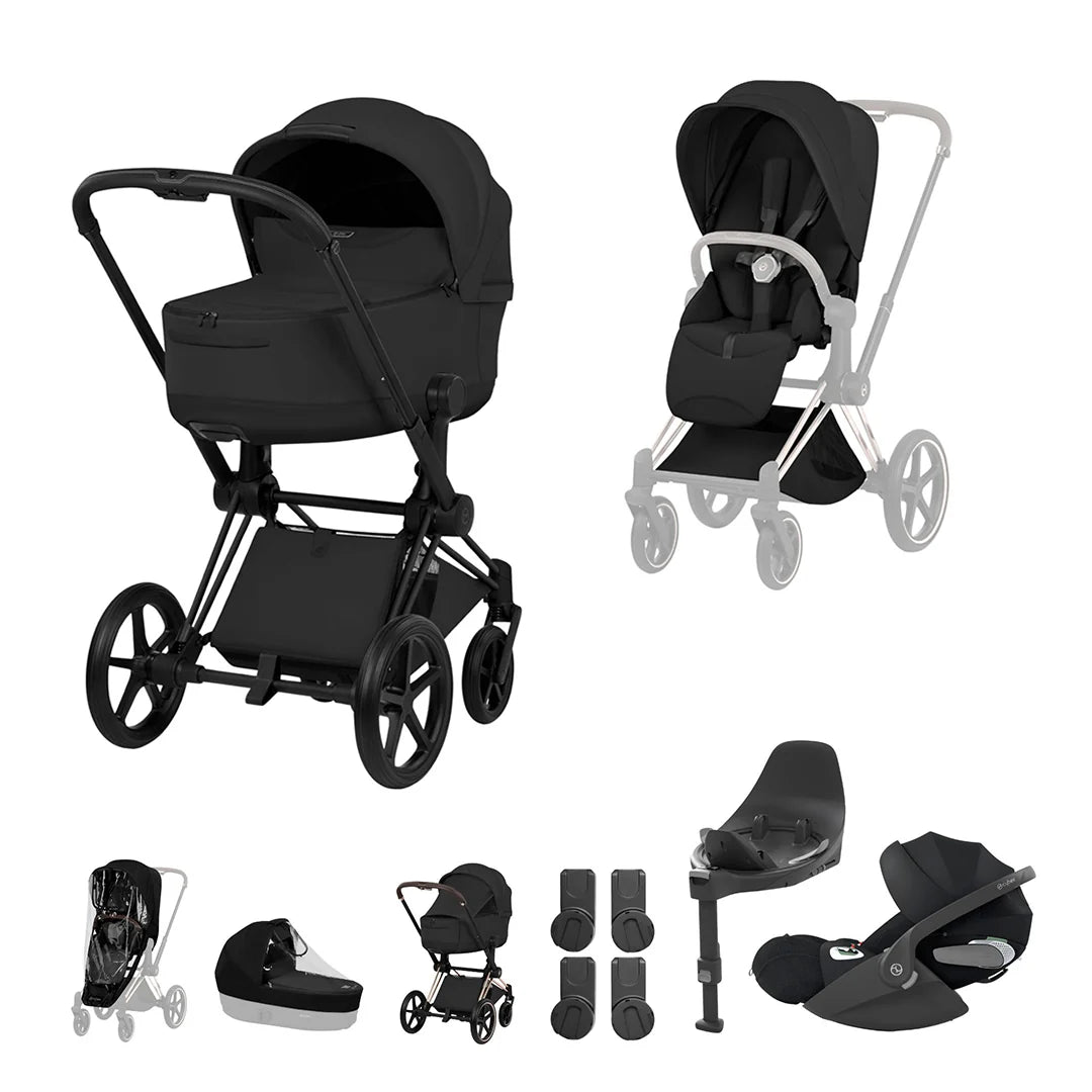 CYBEX PRIAM Fold Cot Travel System Bundle - Style Sepia Black Matt Black