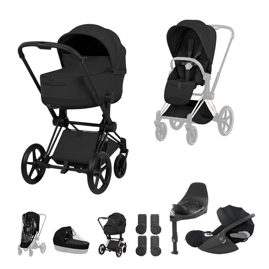 CYBEX PRIAM Fold Cot Travel System Bundle - Style Sepia Black Matt Black