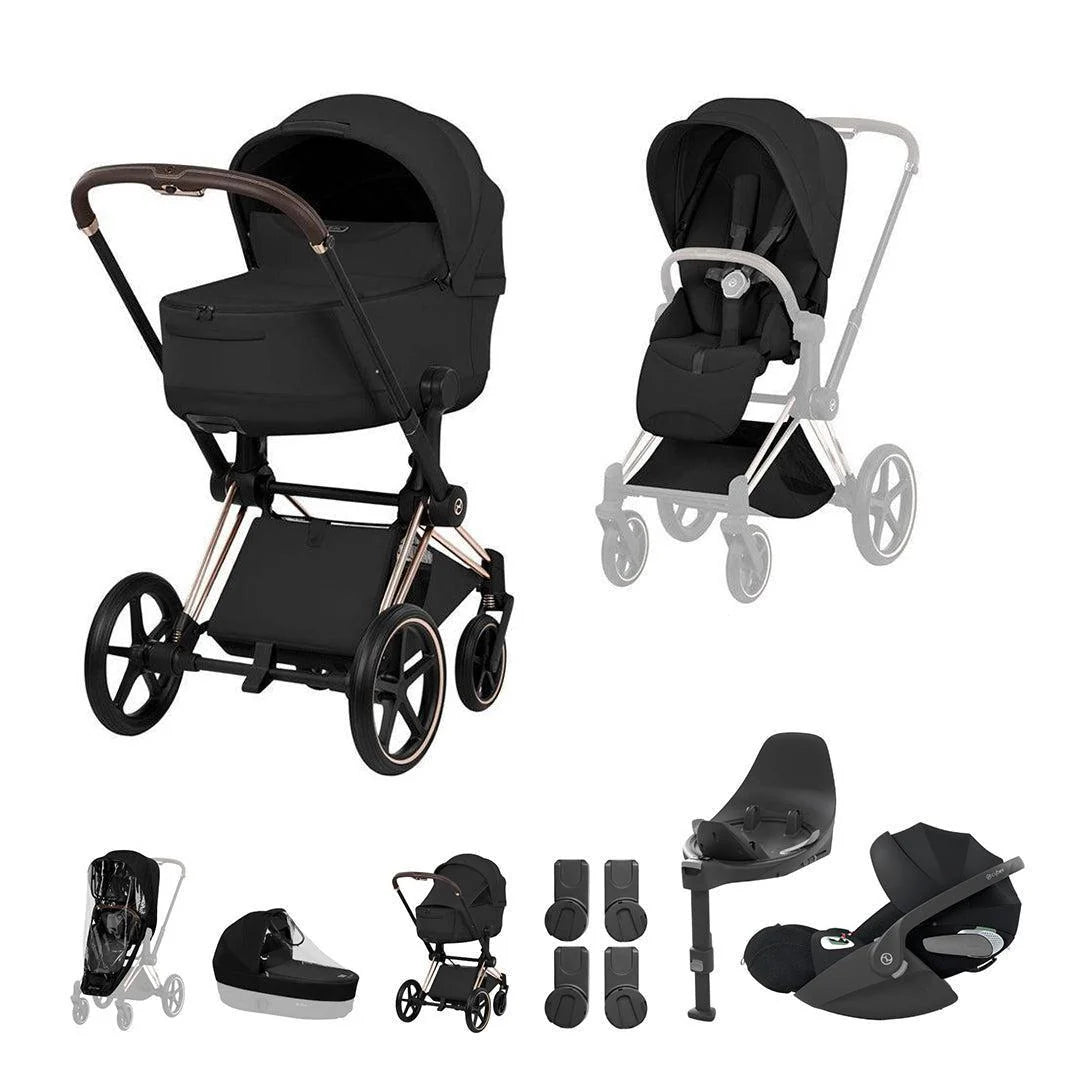 CYBEX PRIAM Fold Cot Travel System Bundle - Style Sepia Black Rose Gold