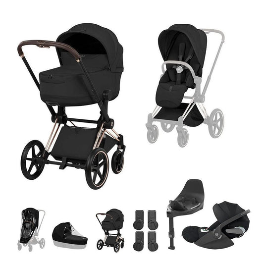 CYBEX PRIAM Fold Cot Travel System Bundle - Style Sepia Black Rose Gold