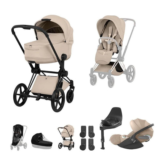 CYBEX PRIAM Fold Cot Travel System Bundle - Style Cozy Beige Matt Black