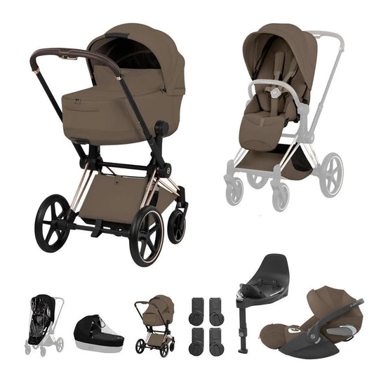 CYBEX PRIAM Fold Cot Travel System Bundle - Style Coconut Brown Rose Gold